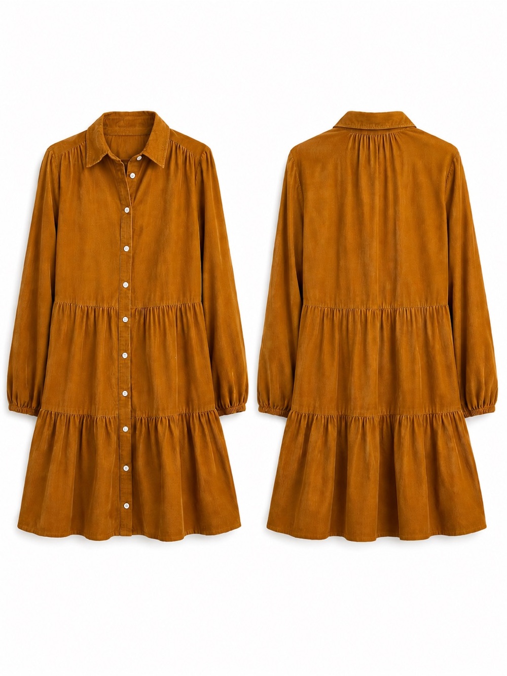 J.Crew Golden Brandy Corduroy Tiered Mini Shirtdress Size 10 NWOT - Picture 5 of 12